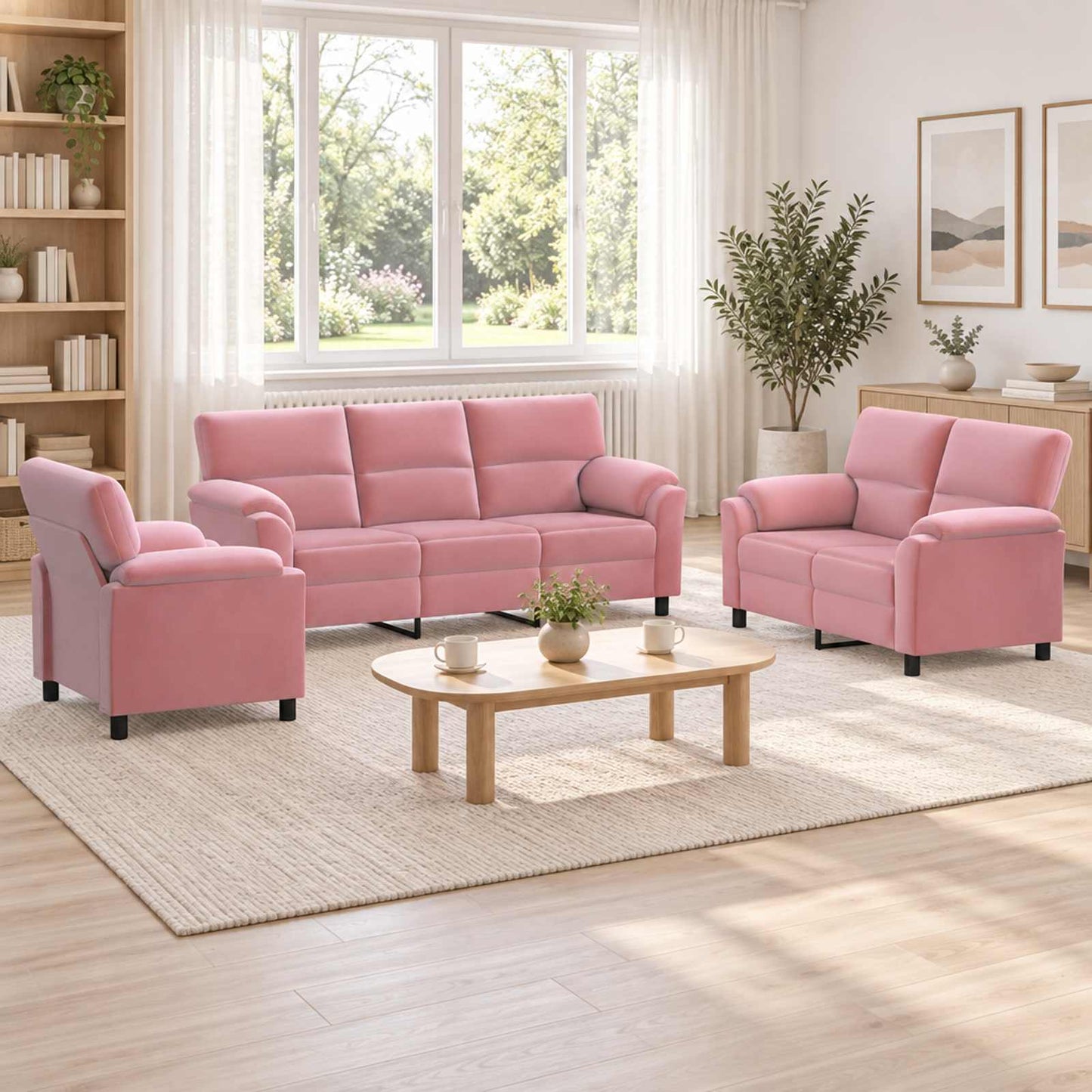 vidaXL Σετ Καναπέ 3 pcs Ροζ Βελούδο