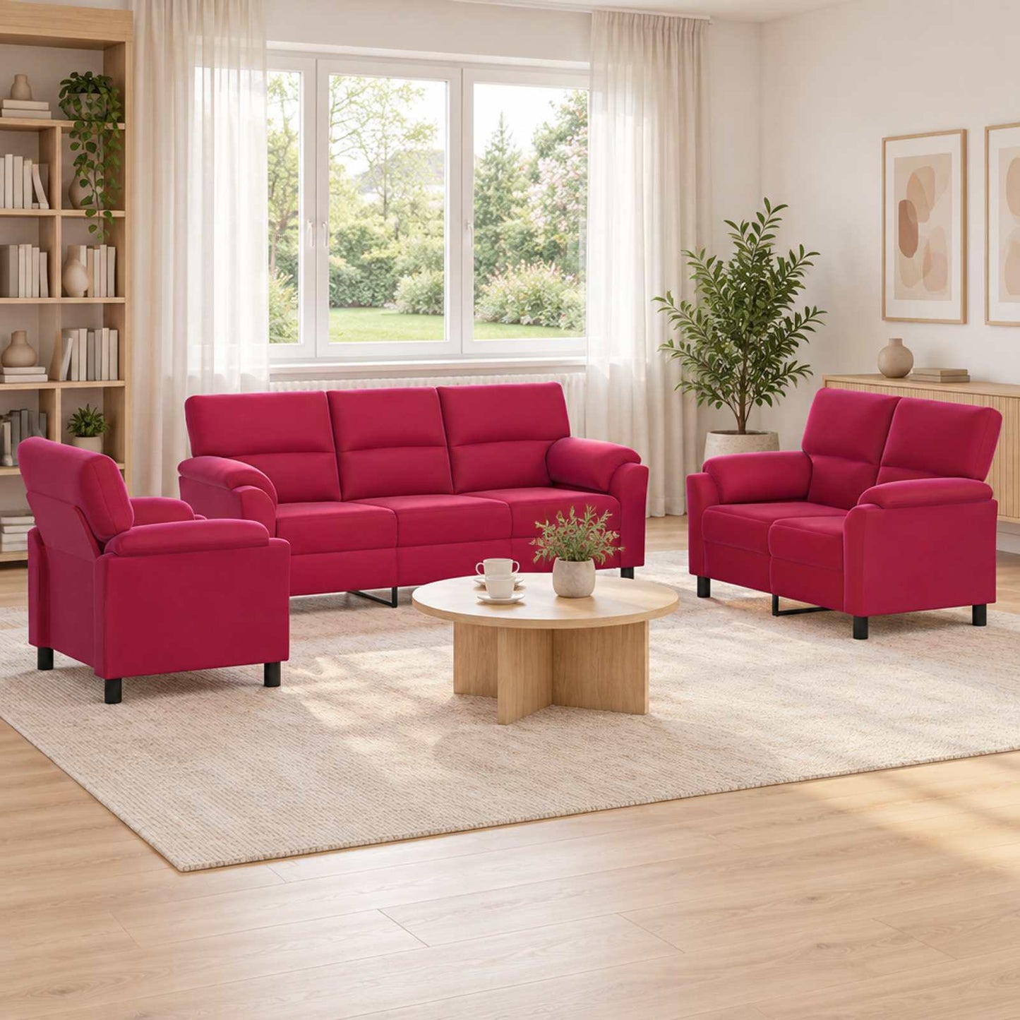 vidaXL Σετ Καναπέ 3 pcs Κόκκινο Βελούδο