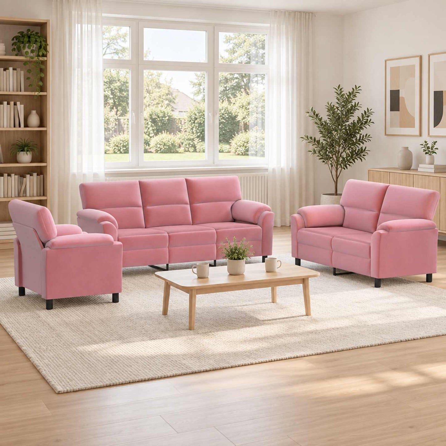 vidaXL Σετ Καναπέ 3 pcs Ροζ Βελούδο