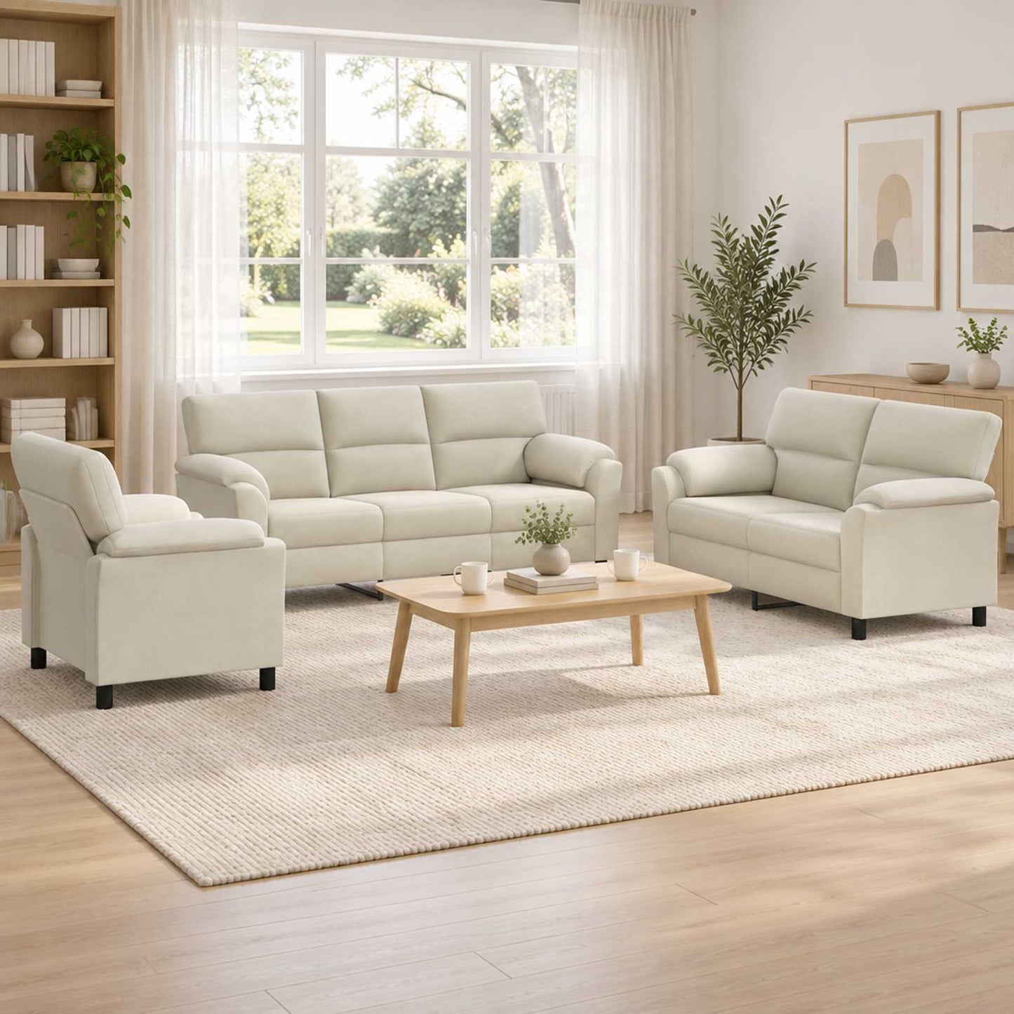 vidaXL Σετ Καναπέ 3 pcs Κρεμ Βελούδο