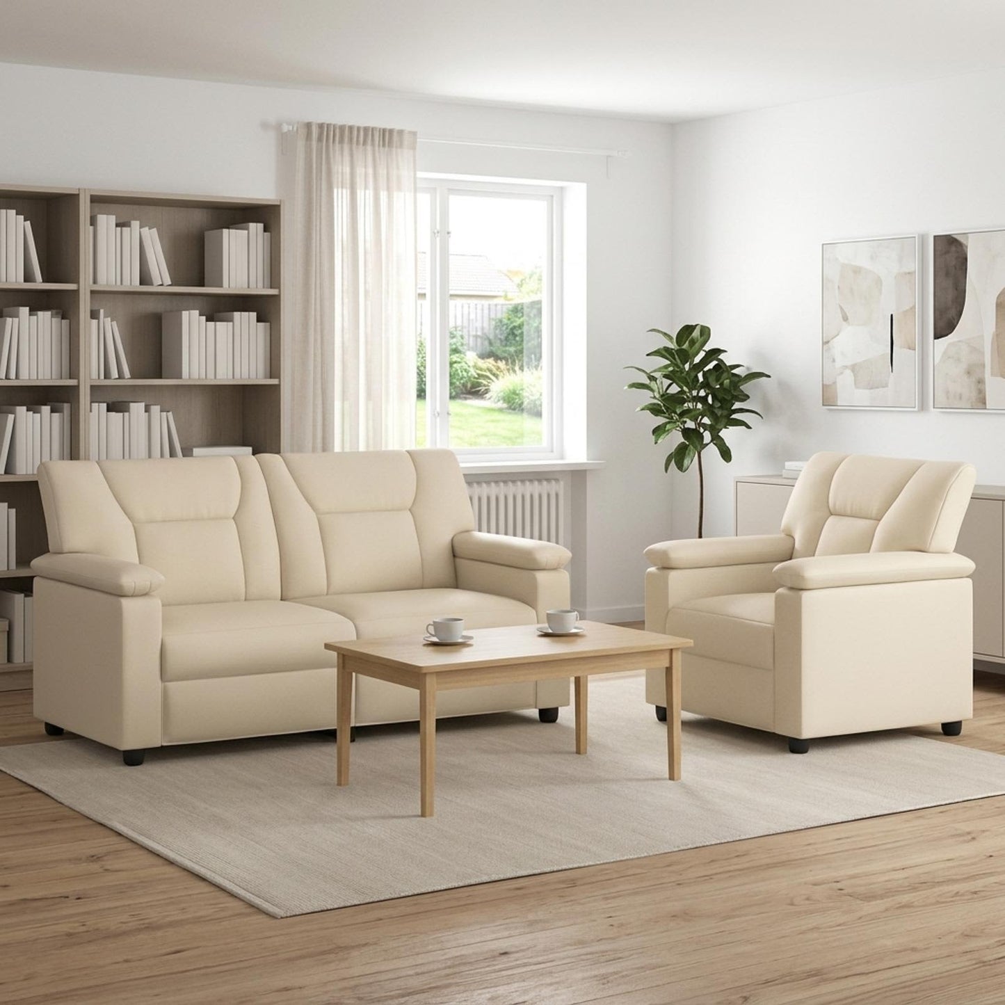 vidaXL Σετ Καναπέ 2 pcs Κρεμ Τεχνητό Δέρμα