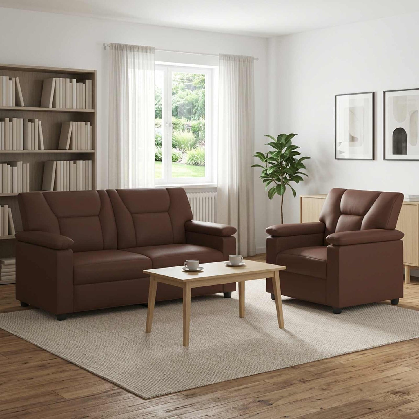 vidaXL Σετ Καναπέ 2 pcs Καφέ Τεχνητό Δέρμα