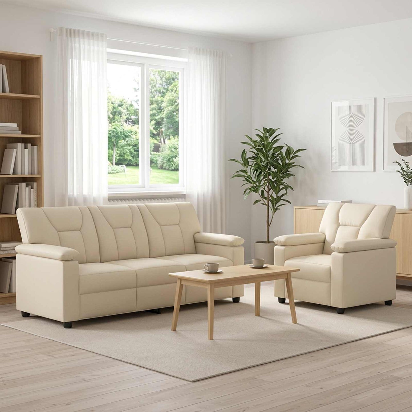 vidaXL Σετ Καναπέ 2 pcs Κρεμ Τεχνητό Δέρμα