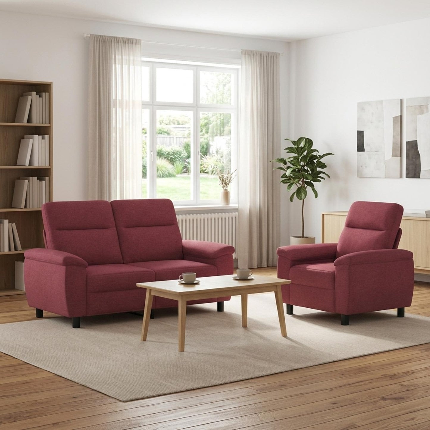vidaXL Σετ Καναπέ 2 pcs Κόκκινο Ύφασμα
