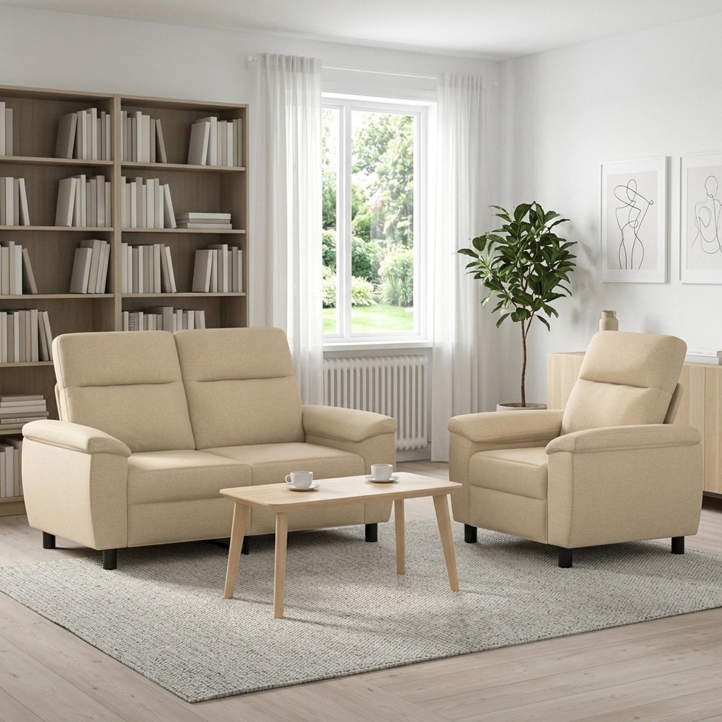 vidaXL Σετ Καναπέ 2 pcs Κρεμ Ύφασμα