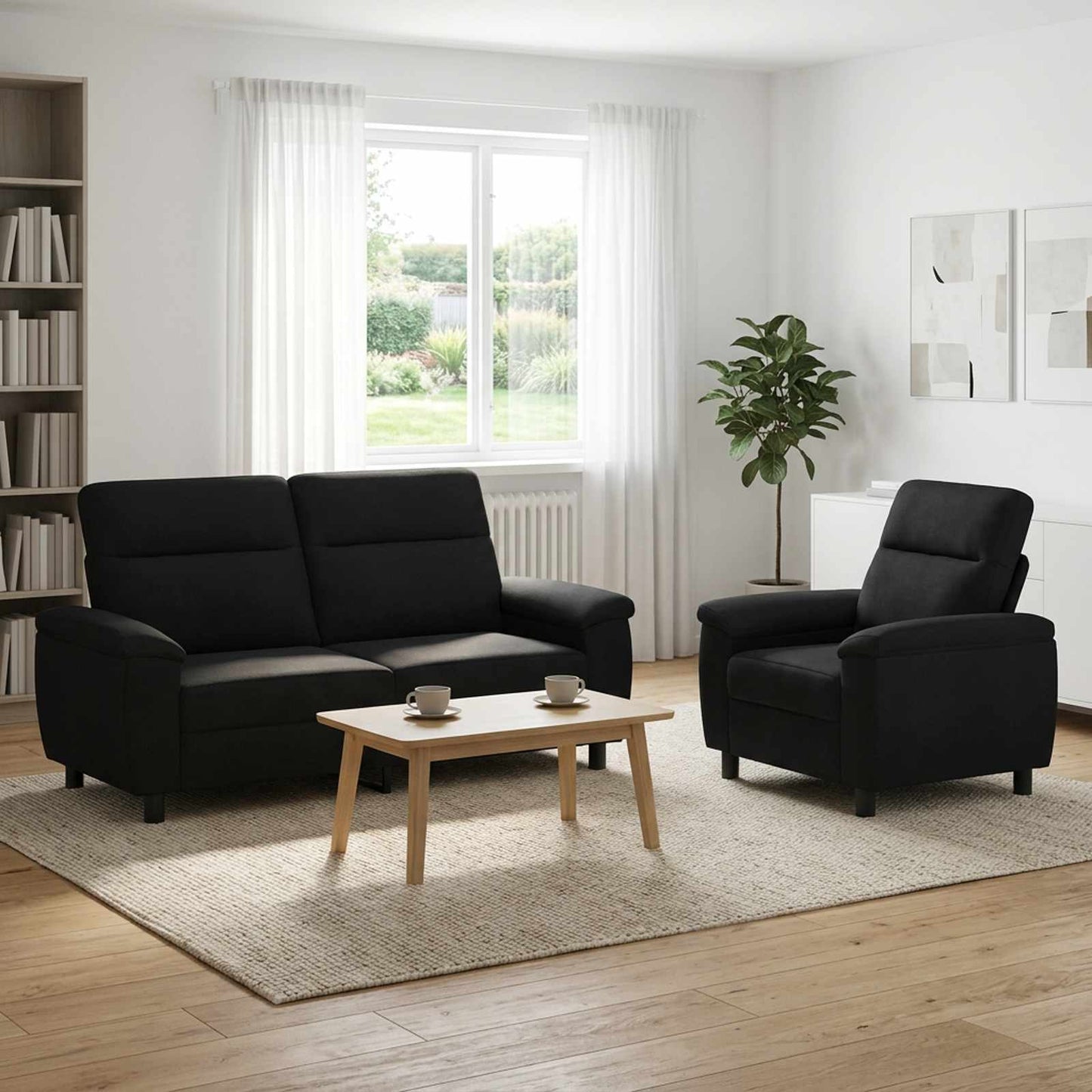 vidaXL Σετ Καναπέ 2 pcs Μαύρο Ύφασμα