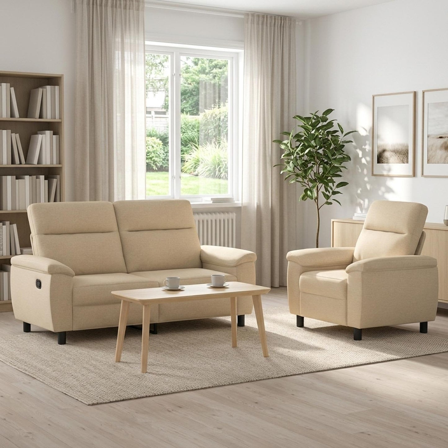 vidaXL Σετ Καναπέ 2 pcs Κρεμ Ύφασμα
