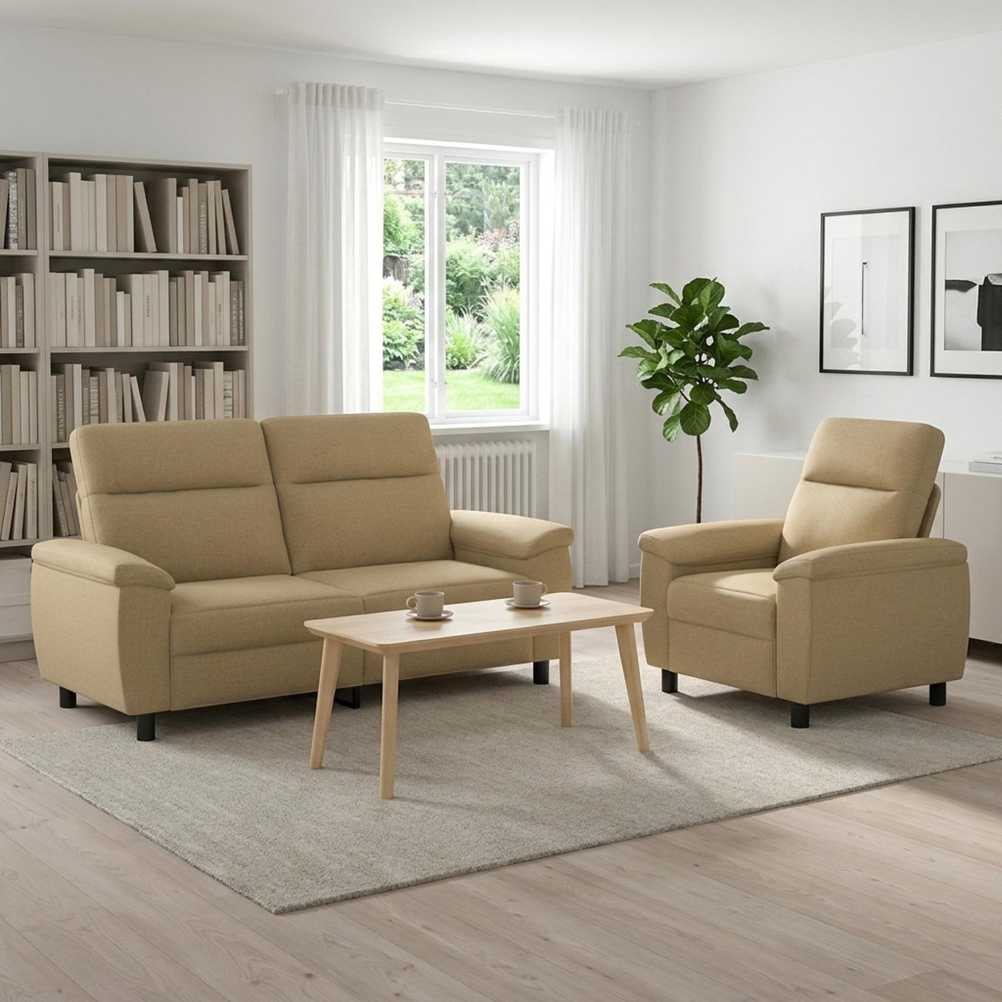 vidaXL Σετ Καναπέ 2 pcs Ανοιχτό καφέ Ύφασμα