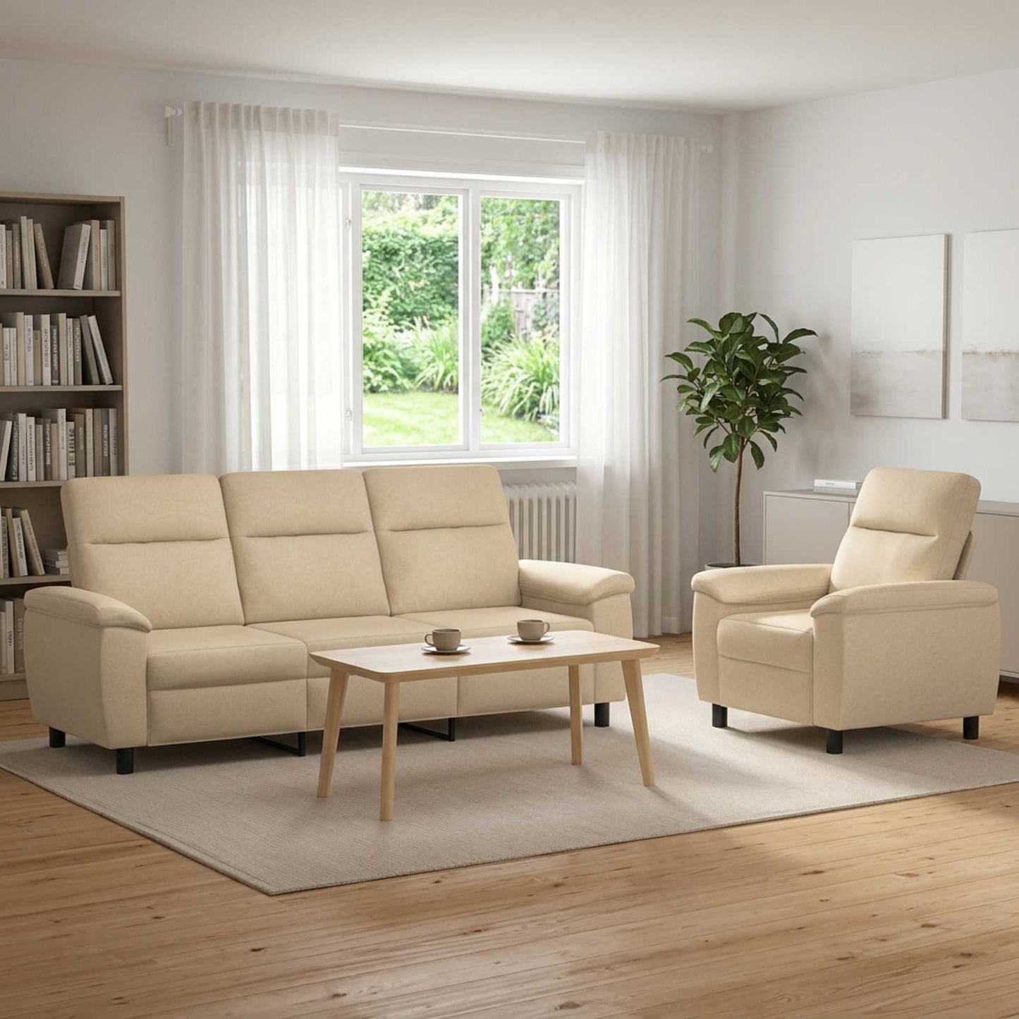 vidaXL Σετ Καναπέ 2 pcs Κρεμ Ύφασμα