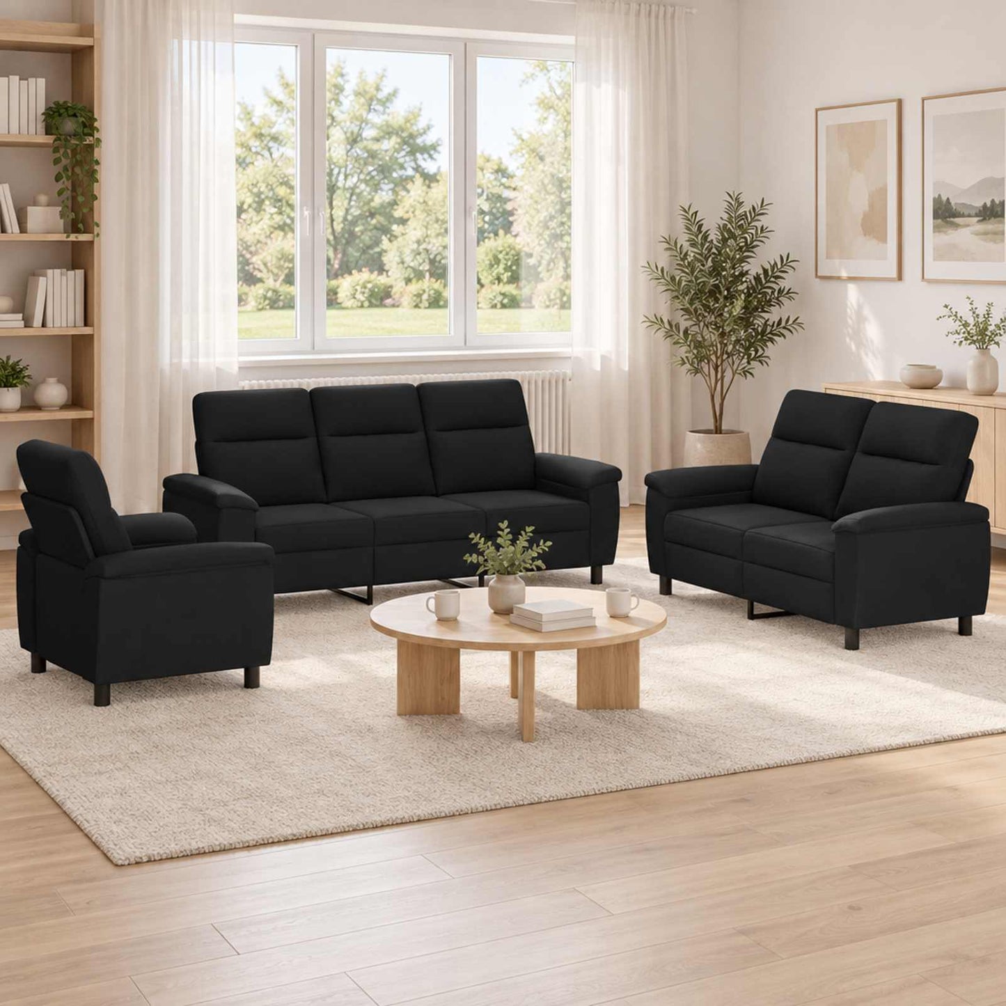 vidaXL Σετ Καναπέ 3 pcs Μαύρο Ύφασμα