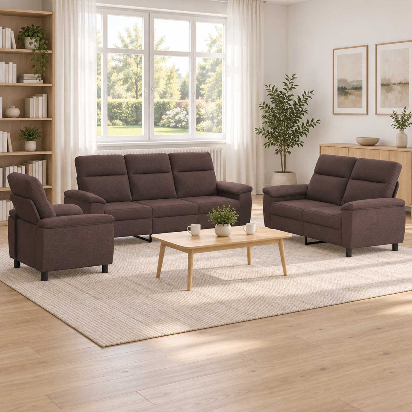 vidaXL Σετ Καναπέ 3 pcs Σκούρο Καφέ Ύφασμα