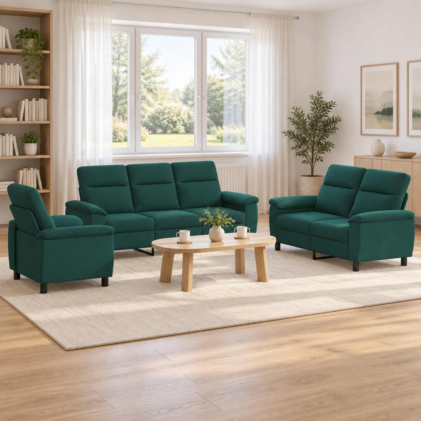 vidaXL Σετ Καναπέ 3 pcs Σκούρο Πράσινο Ύφασμα