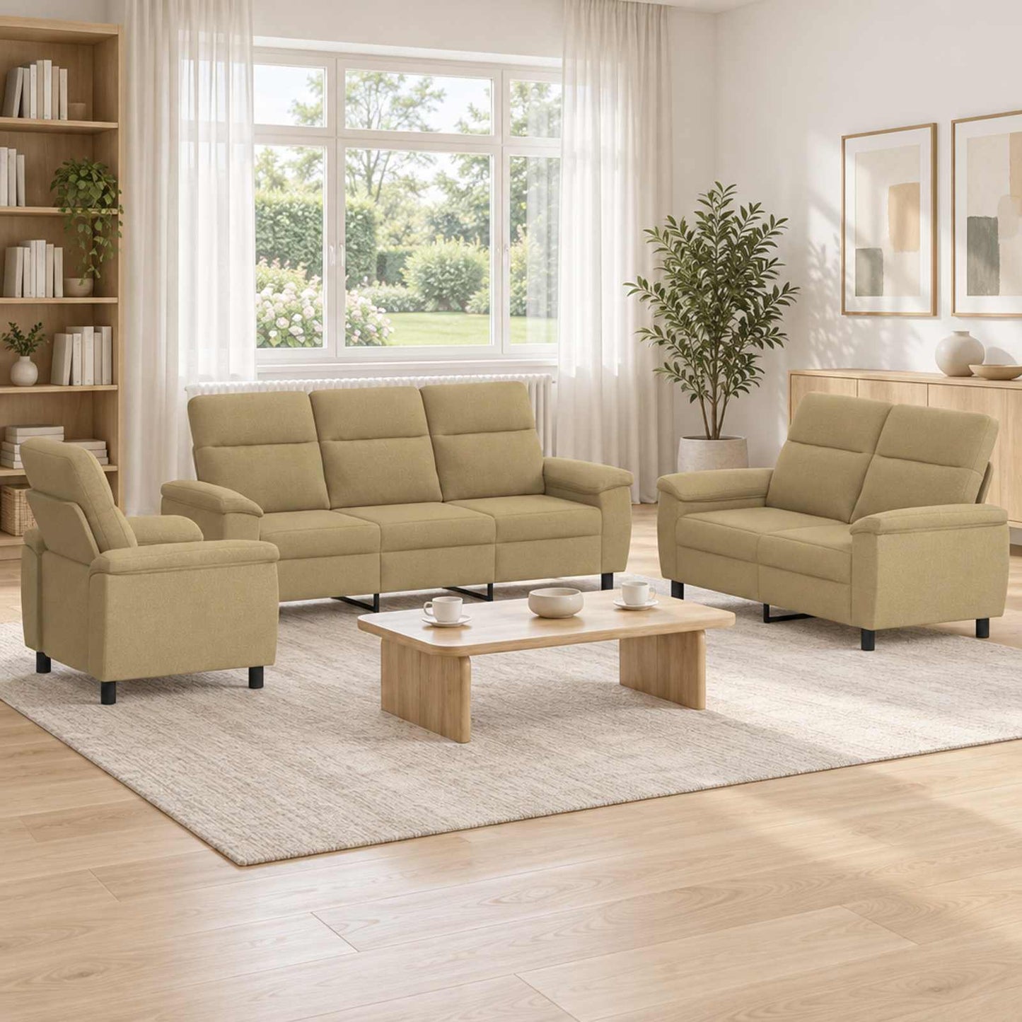vidaXL Σετ Καναπέ 3 pcs Ανοιχτό καφέ Ύφασμα