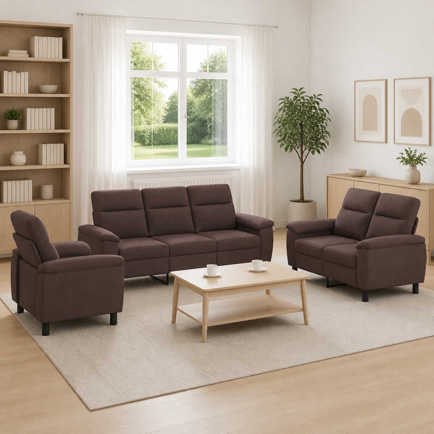 vidaXL Σετ Καναπέ 3 pcs Σκούρο Καφέ Ύφασμα