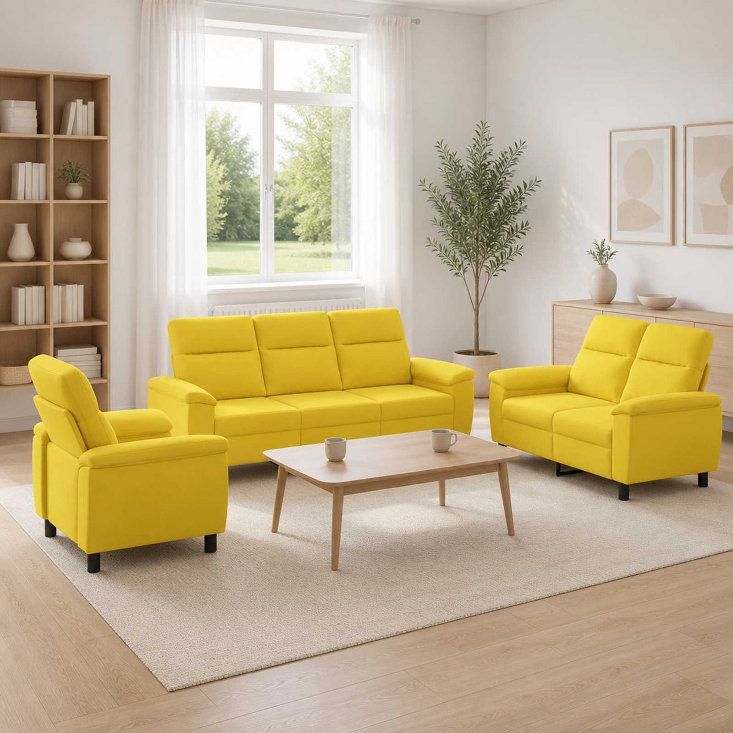 vidaXL Σετ Καναπέ 3 pcs Απαλό Κίτρινο Ύφασμα