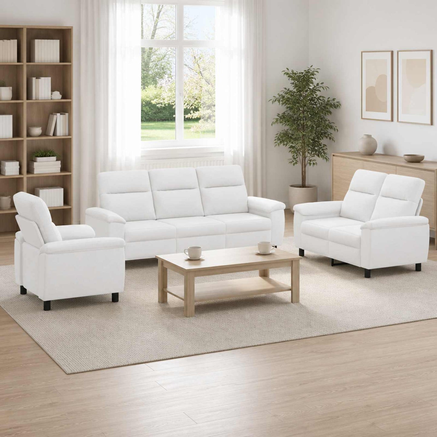 vidaXL Σετ Καναπέ 3 pcs Λευκό Ύφασμα