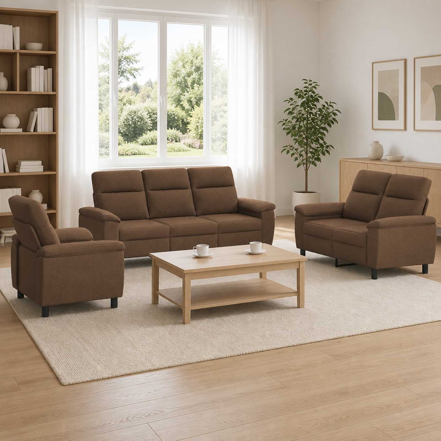 vidaXL Σετ Καναπέ 3 pcs Καφέ Ύφασμα