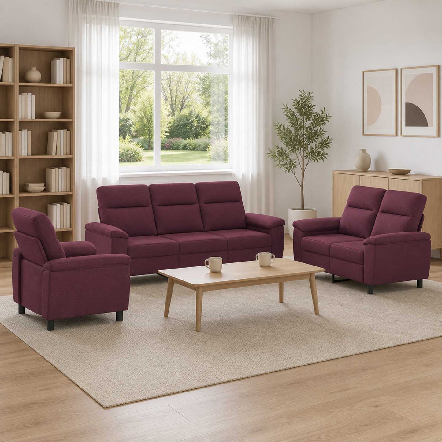 vidaXL Σετ Καναπέ 3 pcs Μοβ Ύφασμα
