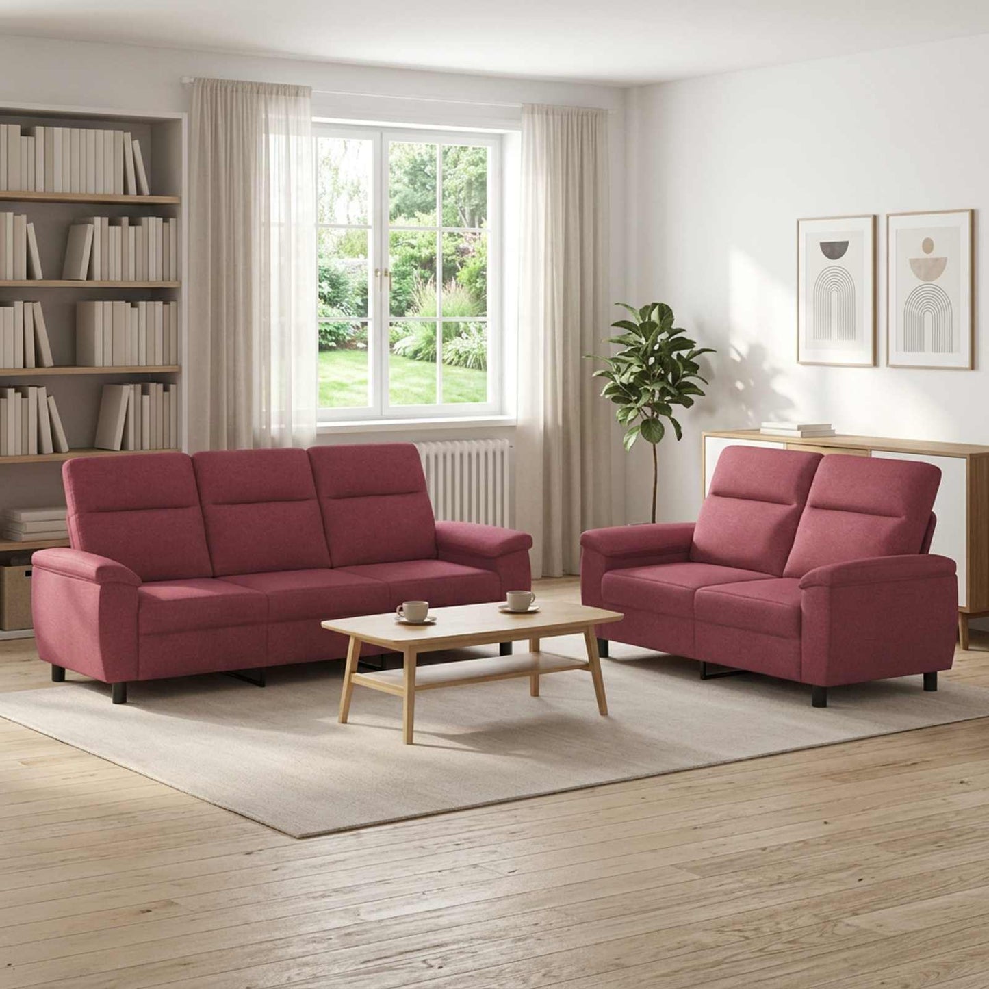 vidaXL Σετ Καναπέ 2 pcs Κόκκινο Ύφασμα