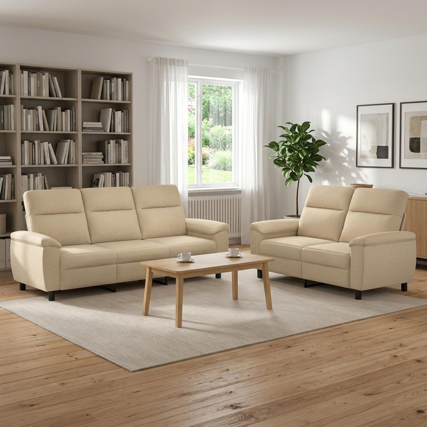 vidaXL Σετ Καναπέ 2 pcs Κρεμ Ύφασμα