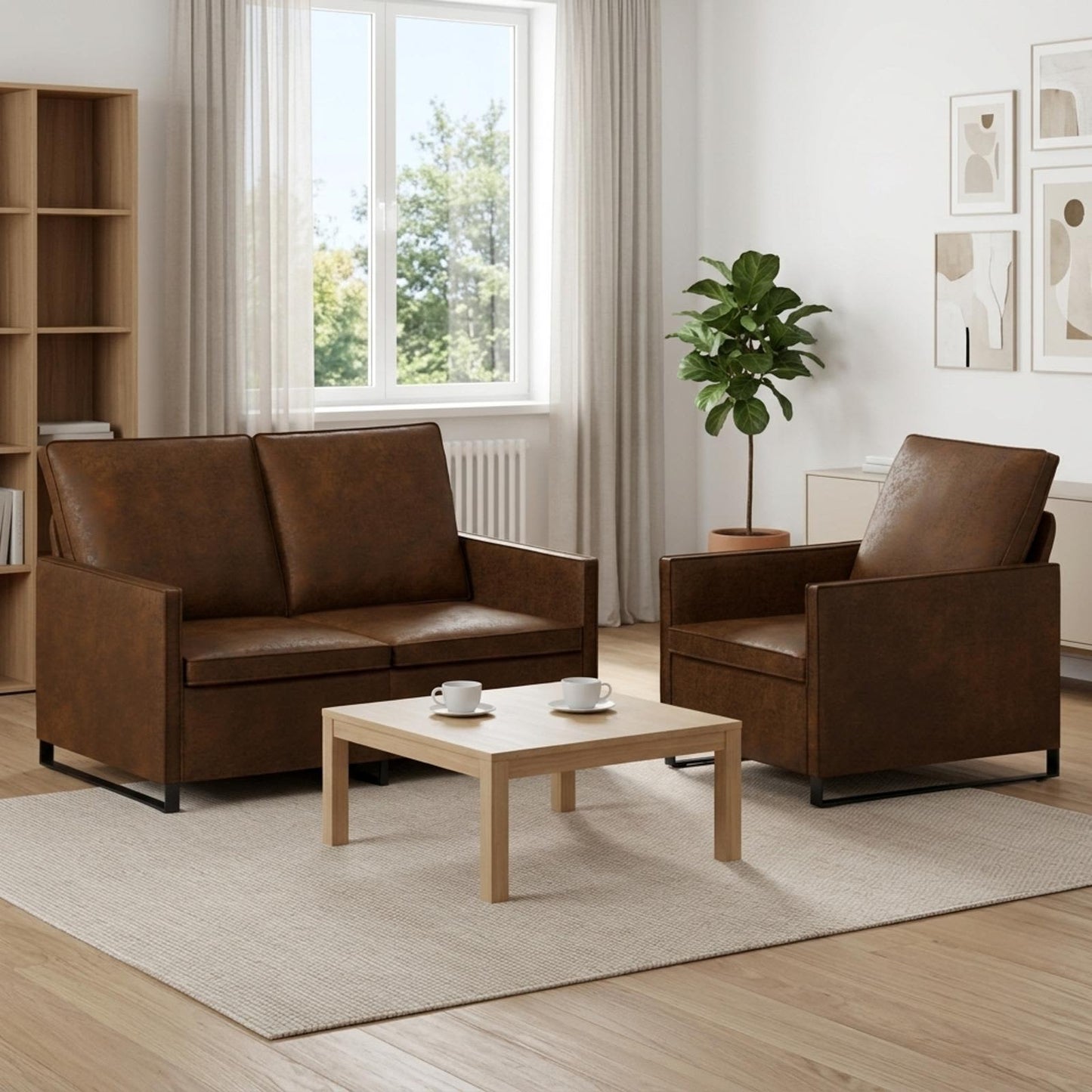vidaXL Σετ Καναπέ 2 pcs Καφέ Συνθετικό σουέντ