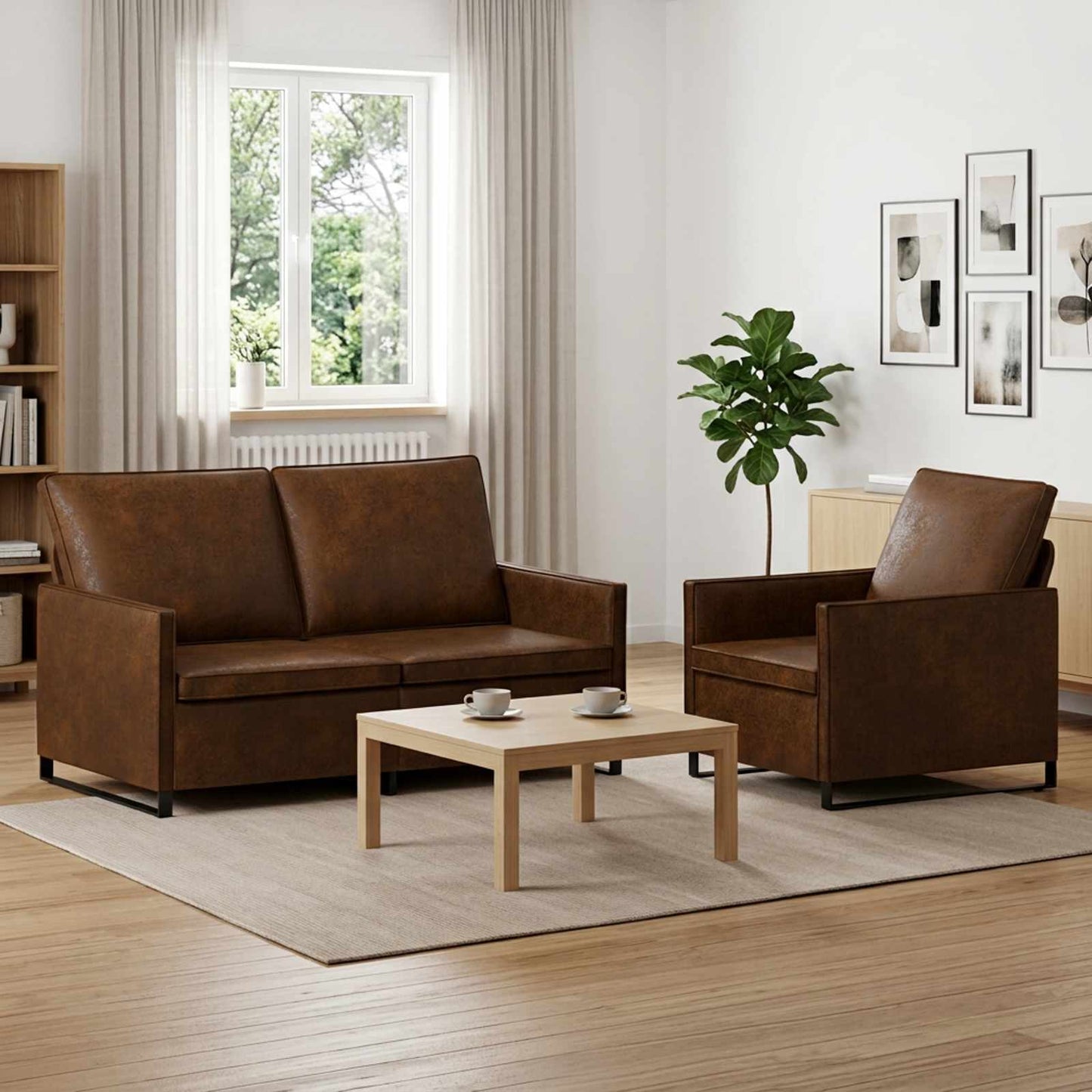 vidaXL Σετ Καναπέ 2 pcs Καφέ Συνθετικό σουέντ