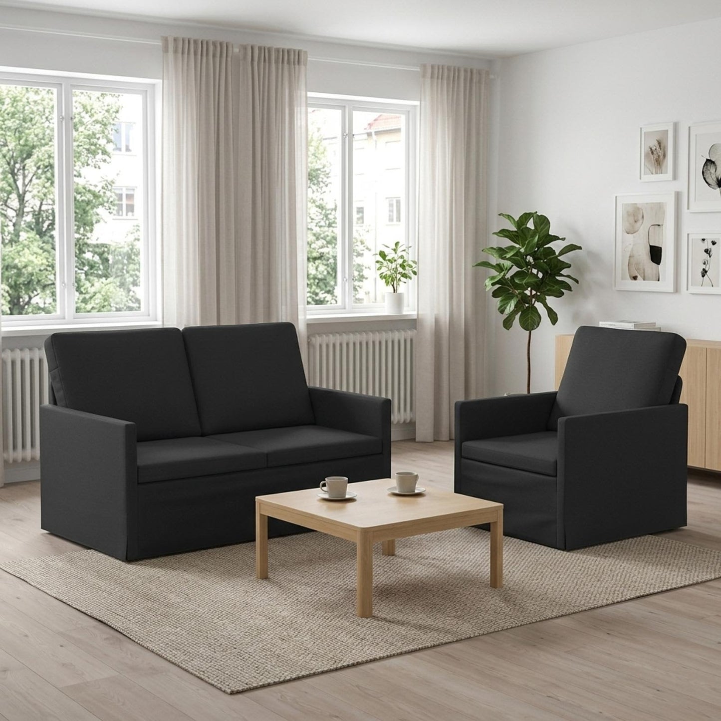 vidaXL Σετ Καναπέ 2 pcs Μαύρο Ύφασμα