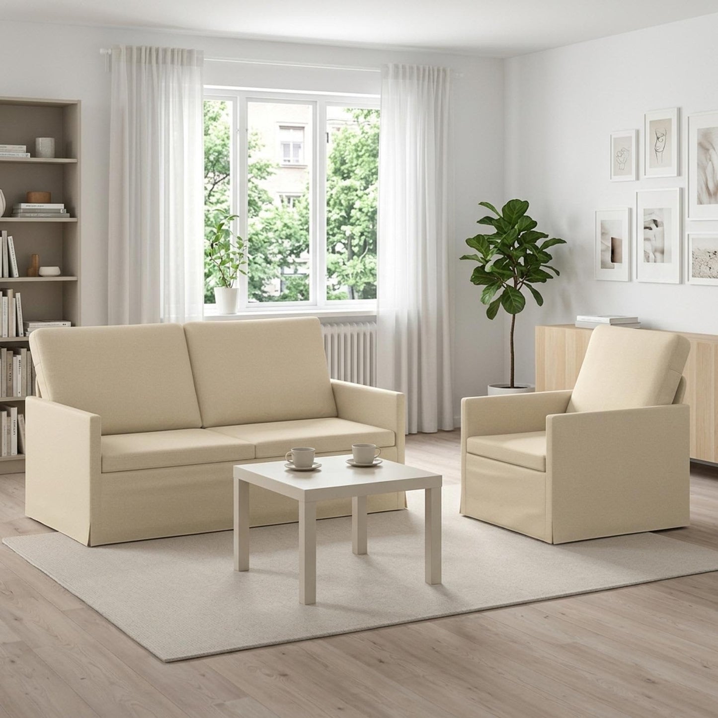 vidaXL Σετ Καναπέ 2 pcs Κρεμ Ύφασμα