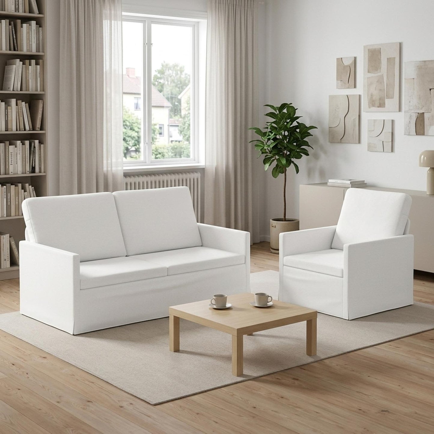 vidaXL Σετ Καναπέ 2 pcs Λευκό Ύφασμα