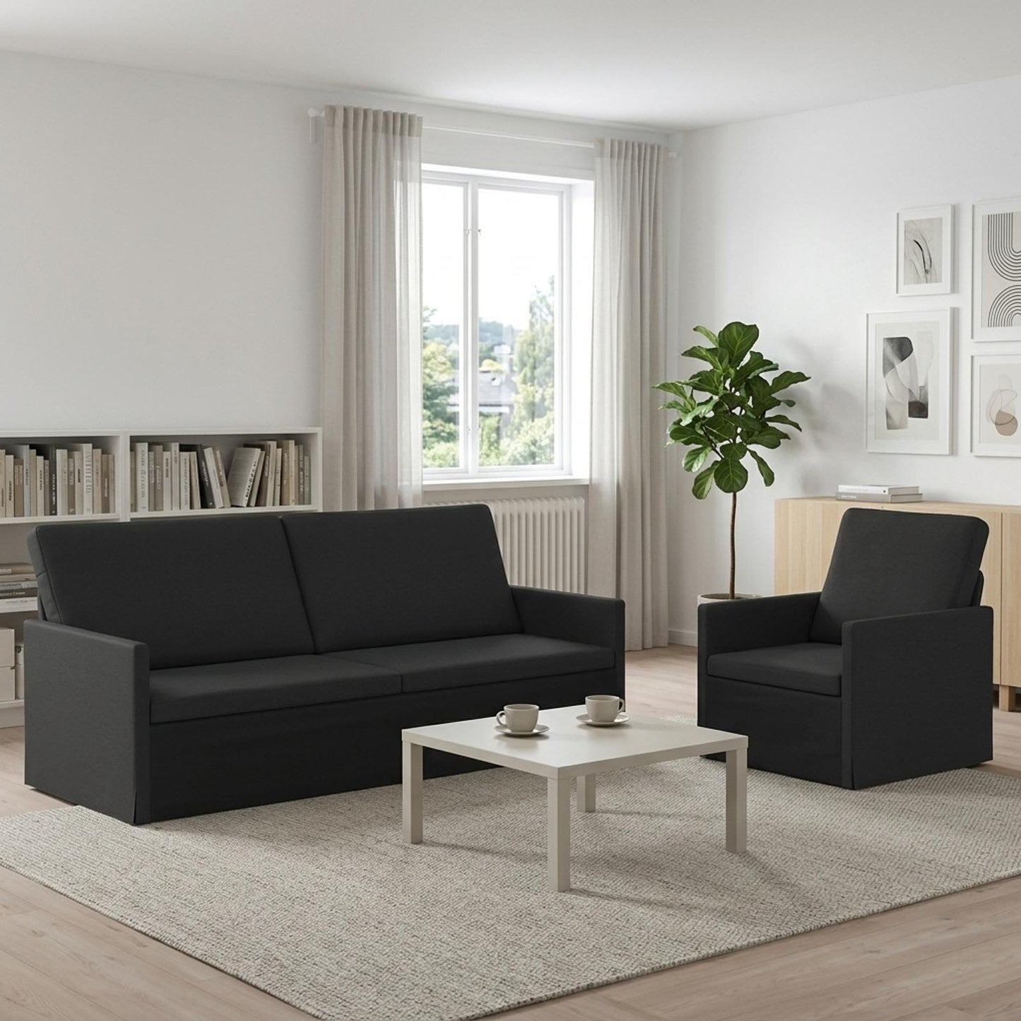 vidaXL Σετ Καναπέ 2 pcs Μαύρο Ύφασμα