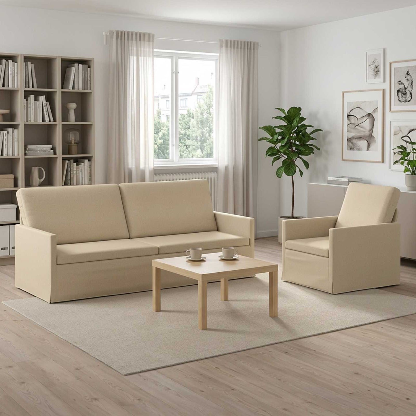 vidaXL Σετ Καναπέ 2 pcs Κρεμ Ύφασμα