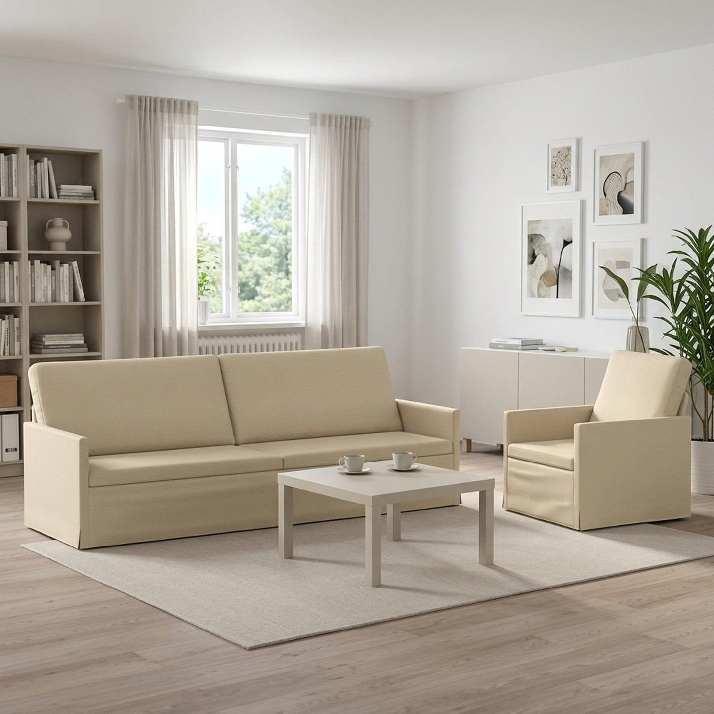 vidaXL Σετ Καναπέ 2 pcs Κρεμ Ύφασμα