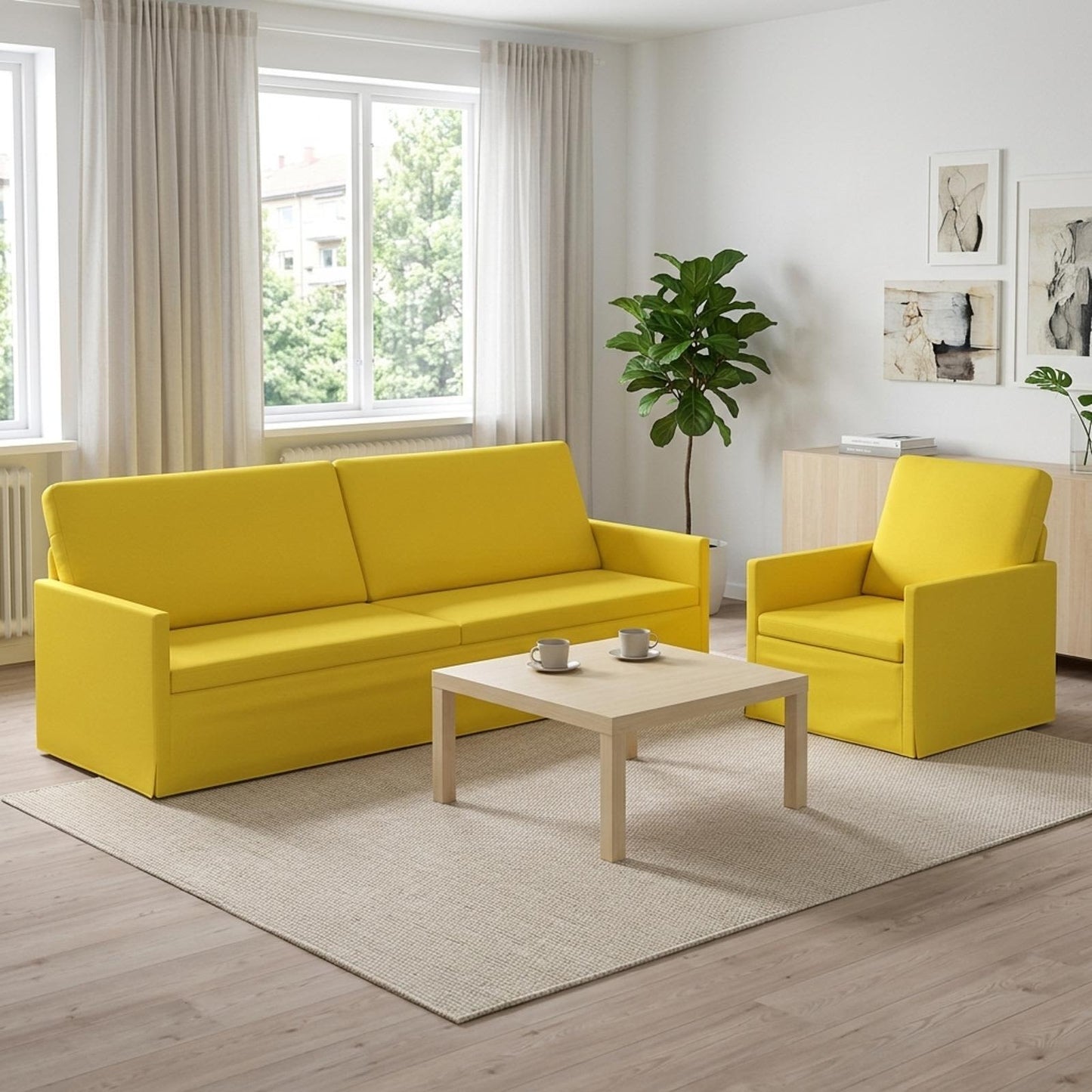 vidaXL Σετ Καναπέ 2 pcs Απαλό Κίτρινο Ύφασμα