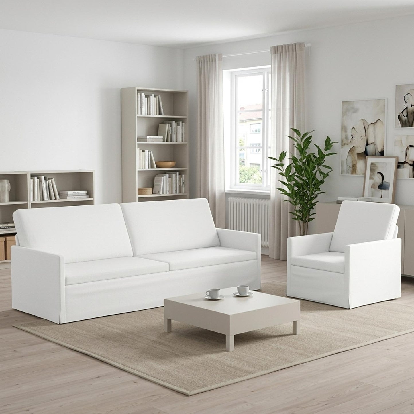 vidaXL Σετ Καναπέ 2 pcs Λευκό Ύφασμα