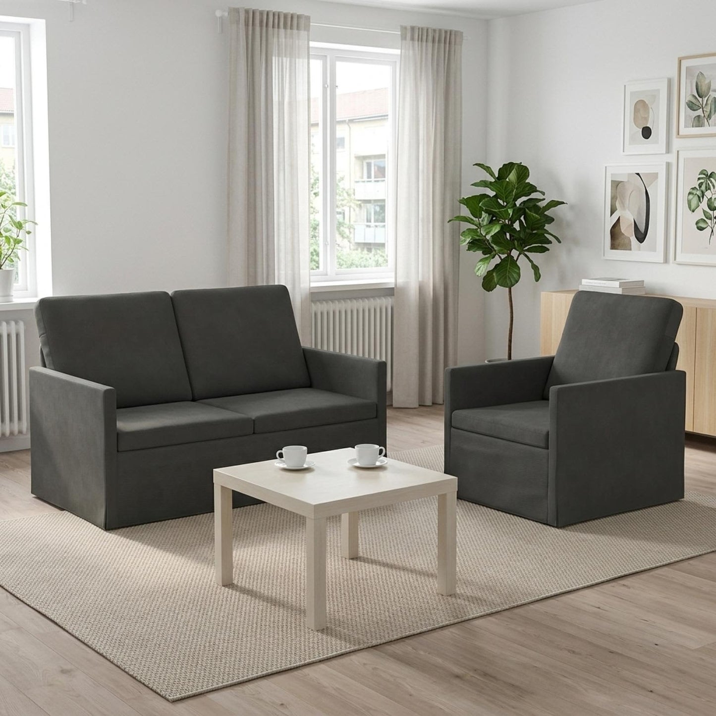 vidaXL Σετ Καναπέ 2 pcs Σκούρο Γκρι Υφασμάτινο Κορντουρά