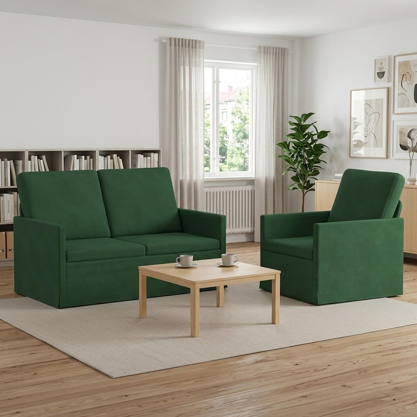 vidaXL Σετ Καναπέ 2 pcs Τζαγκουάρ Πράσινο Υφασμάτινο Κορντουρά