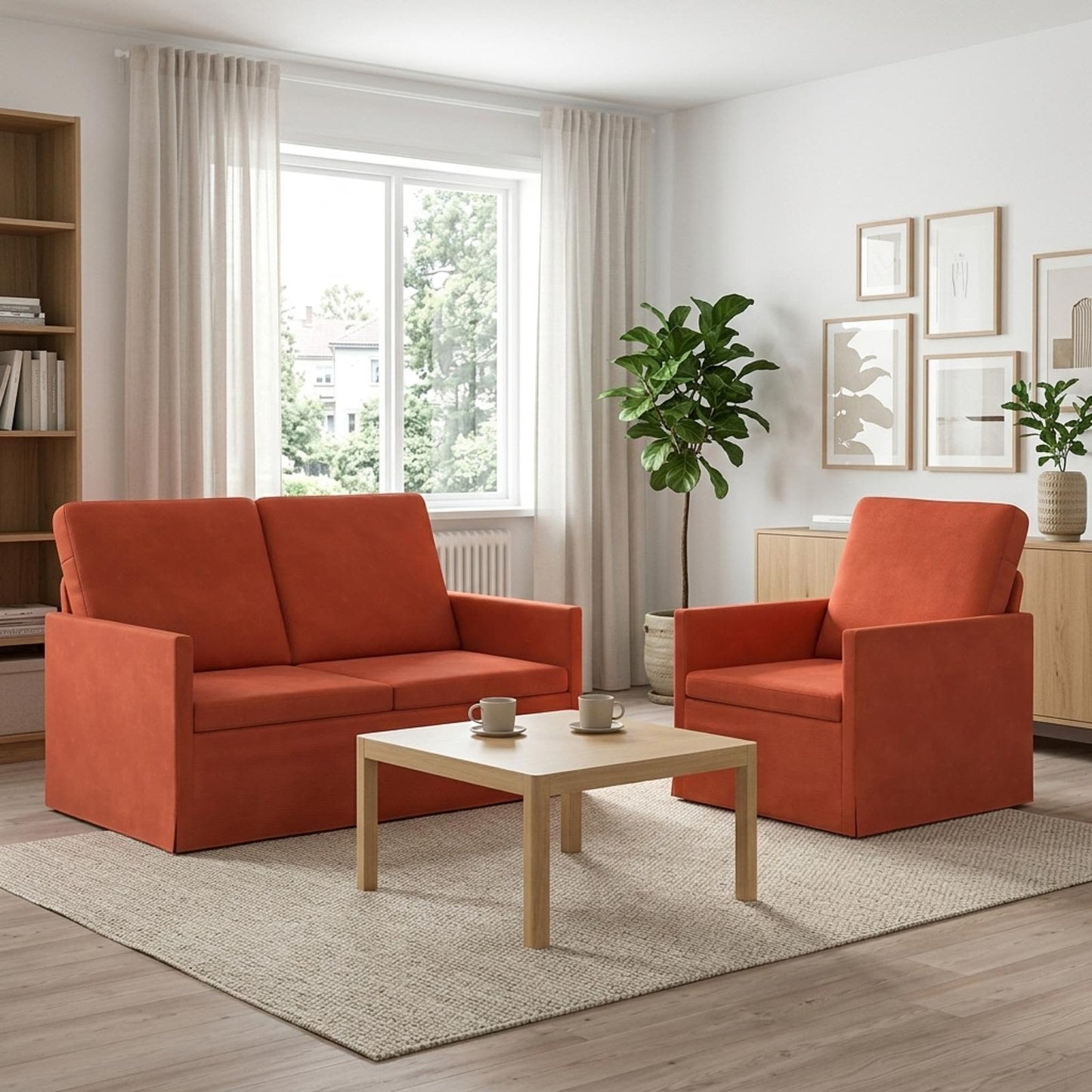 vidaXL Σετ Καναπέ 2 pcs Κόκκινο Πορτοκαλί Υφασμάτινο Κορντουρά