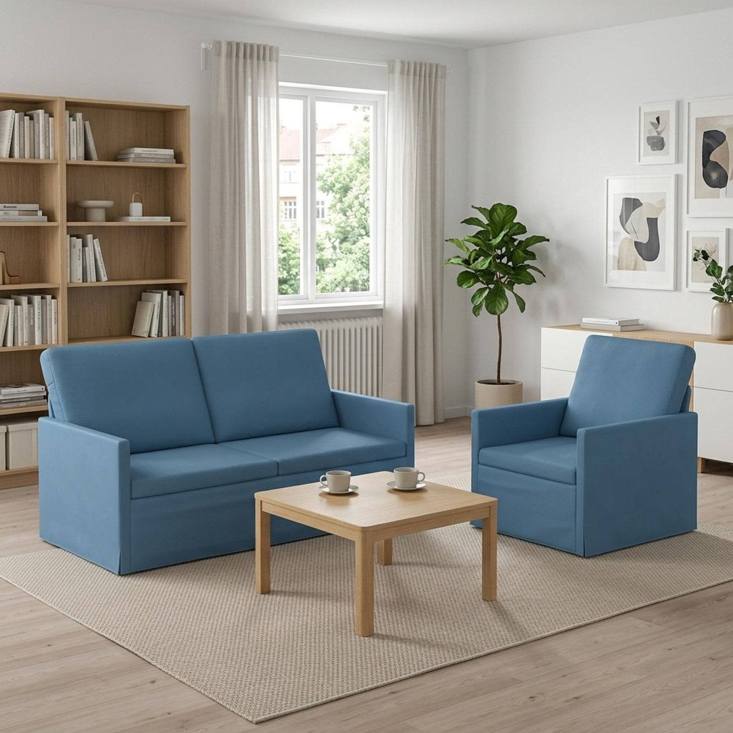 vidaXL Σετ Καναπέ 2 pcs Μπλε Υφασμάτινο Κορντουρά