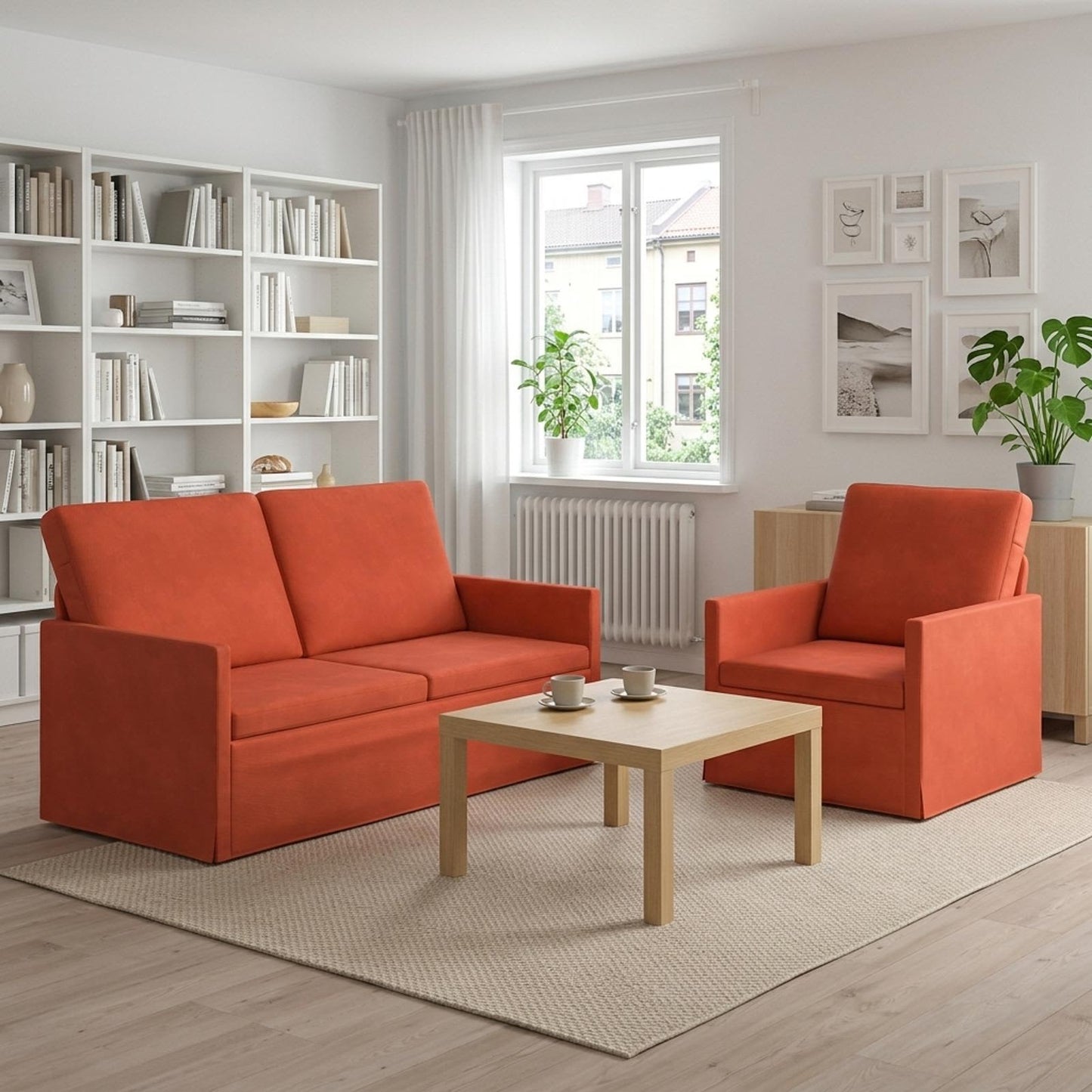 vidaXL Σετ Καναπέ 2 pcs Κόκκινο Πορτοκαλί Υφασμάτινο Κορντουρά