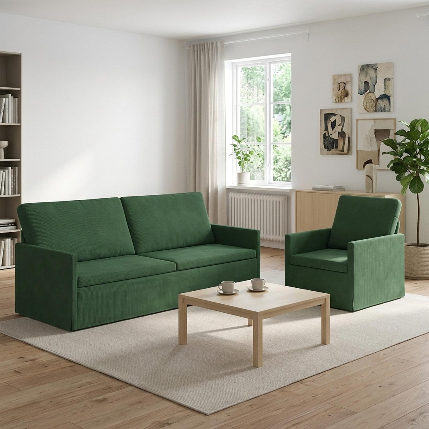 vidaXL Σετ Καναπέ 2 pcs Τζαγκουάρ Πράσινο Υφασμάτινο Κορντουρά