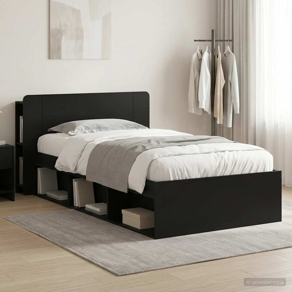 vidaXL Σκελετός κρεβατιού με αποθήκευση Μαύρο 75 x 190 cm