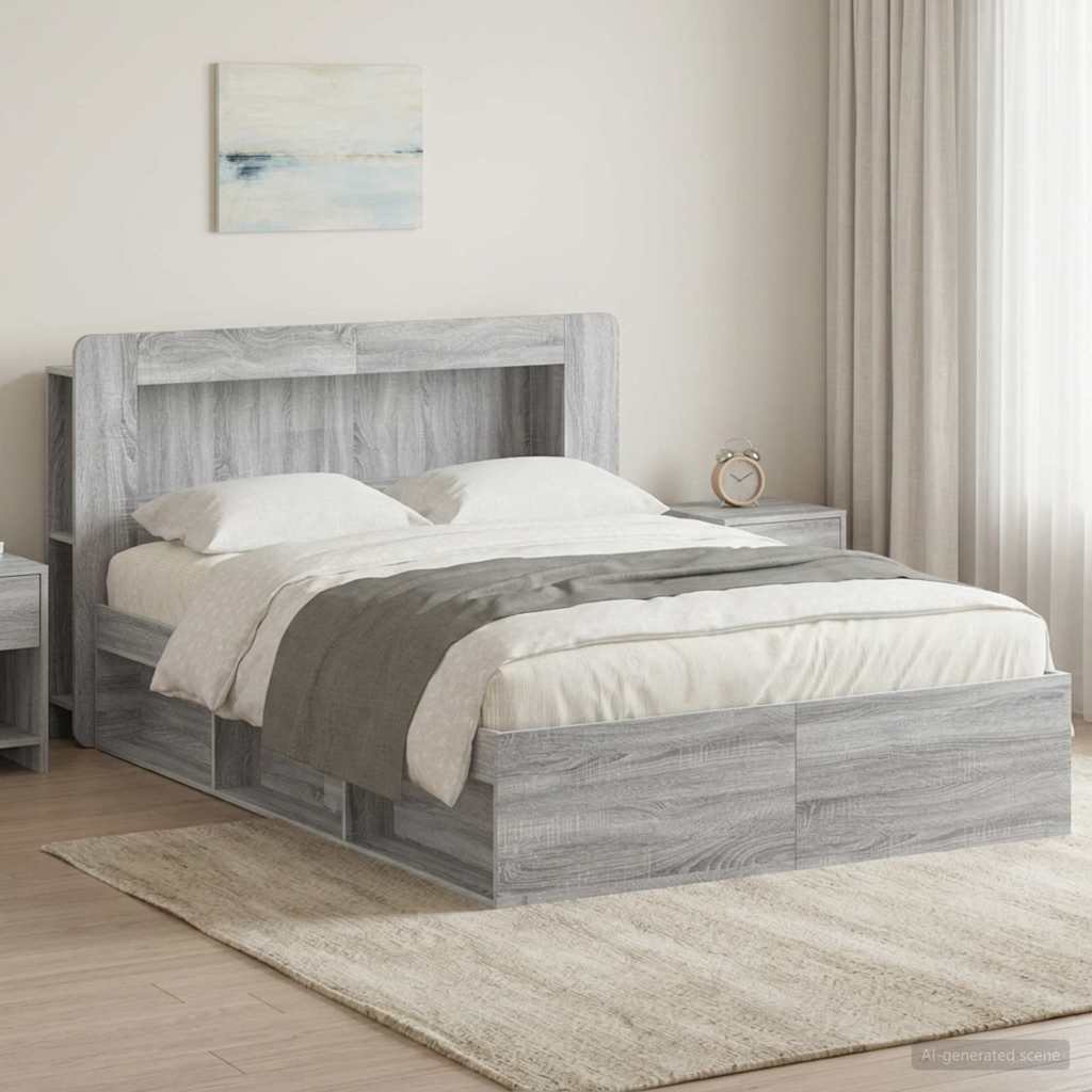 vidaXL Σκελετός κρεβατιού με αποθήκευση Γκρι Sonoma 140 x 190 cm