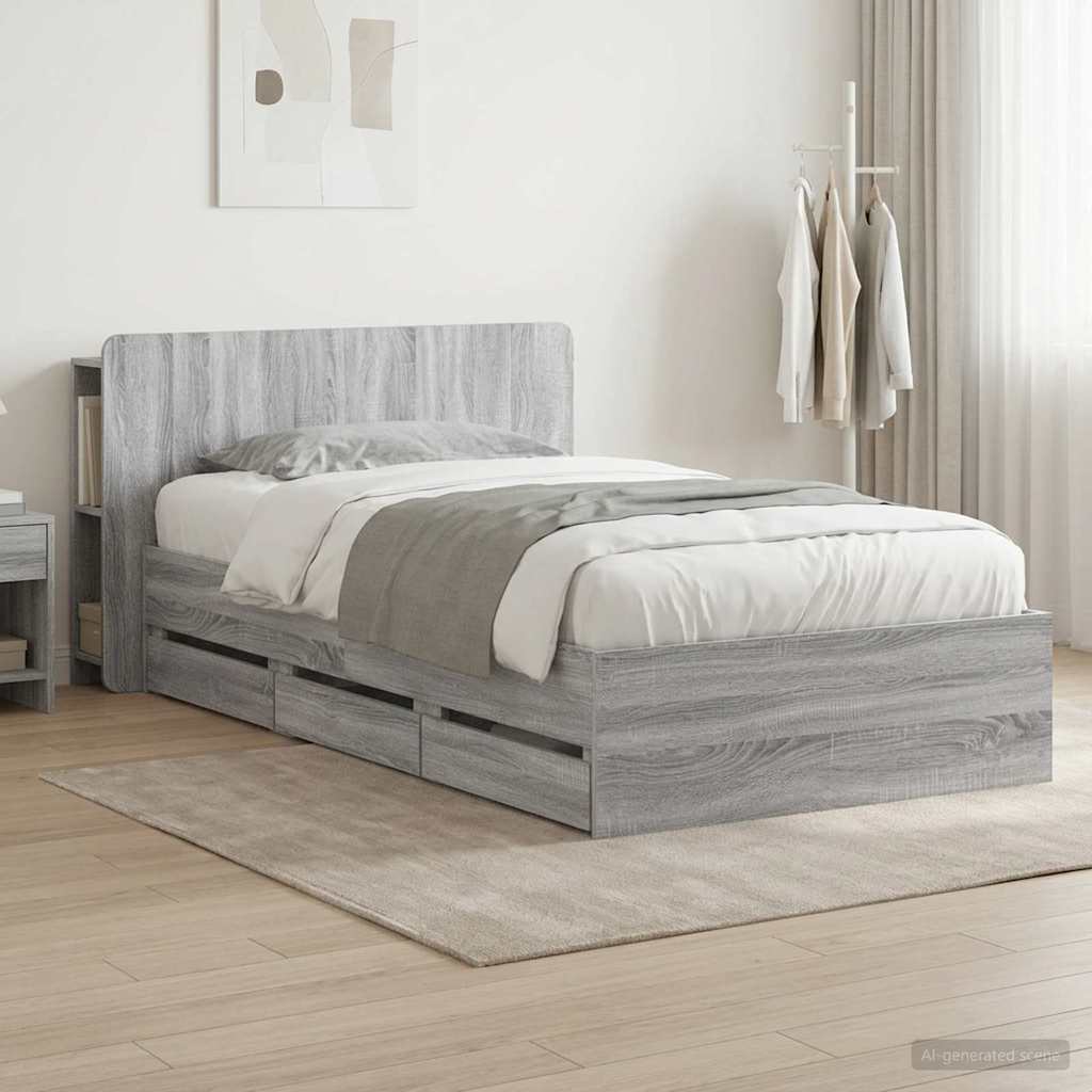 vidaXL Καλάθι με αποθήκη και κεφαλάρι Γκρι Sonoma 90 x 200 cm