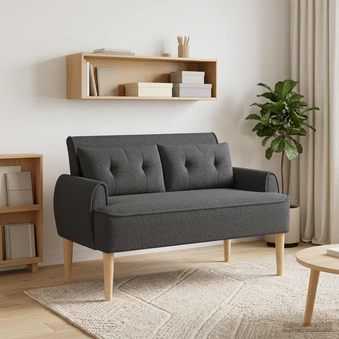 vidaXL Love seat με κουμπιά Σκούρο Γκρι 117 x 67 x 77 εκ. Μπουκλέ