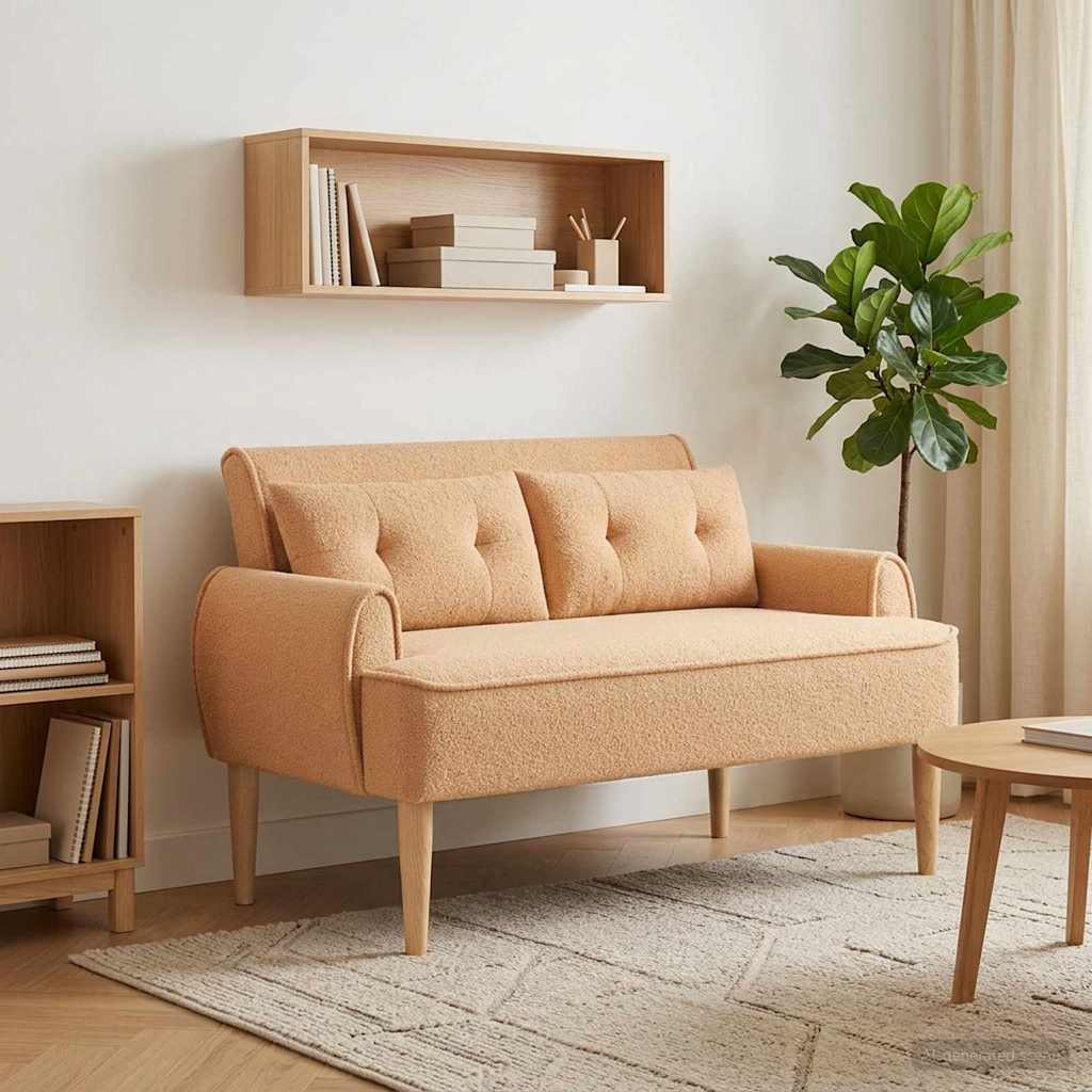 vidaXL Love seat με κουμπιά 2-θέσιο Μπεζ 117 x 67 x 77 εκ. Μπουκλέ
