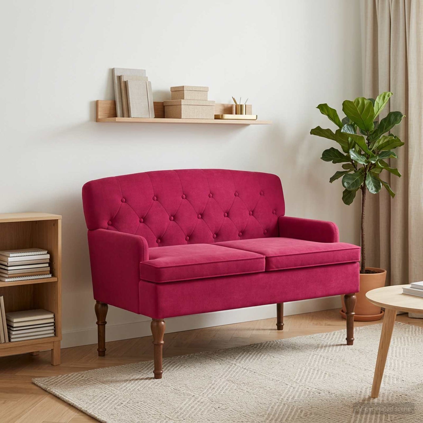vidaXL Love seat με κουμπιά Κόκκινο 111 x 65 x 79 εκ Βελούδο