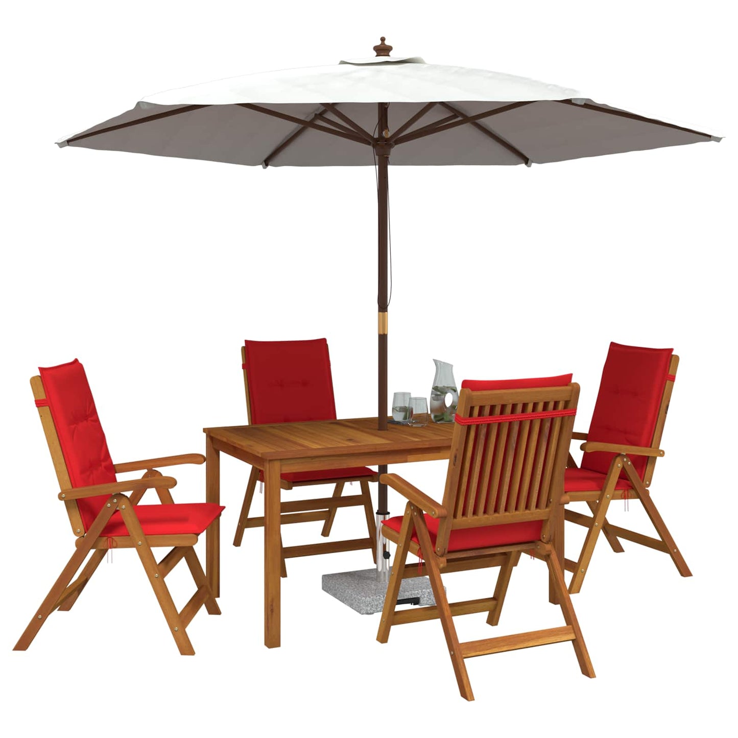 vidaXL 5-Piece Garden Dining Set 4-θέσια Κόκκινο Στερεό Ξύλο Ακακίας