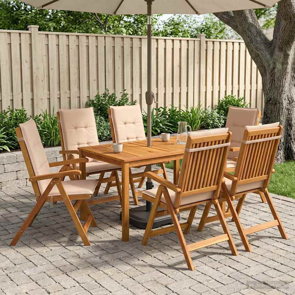 vidaXL 7-Piece Garden Dining Set 6-θέσια Μπεζ Στερεό Ξύλο Ακακίας