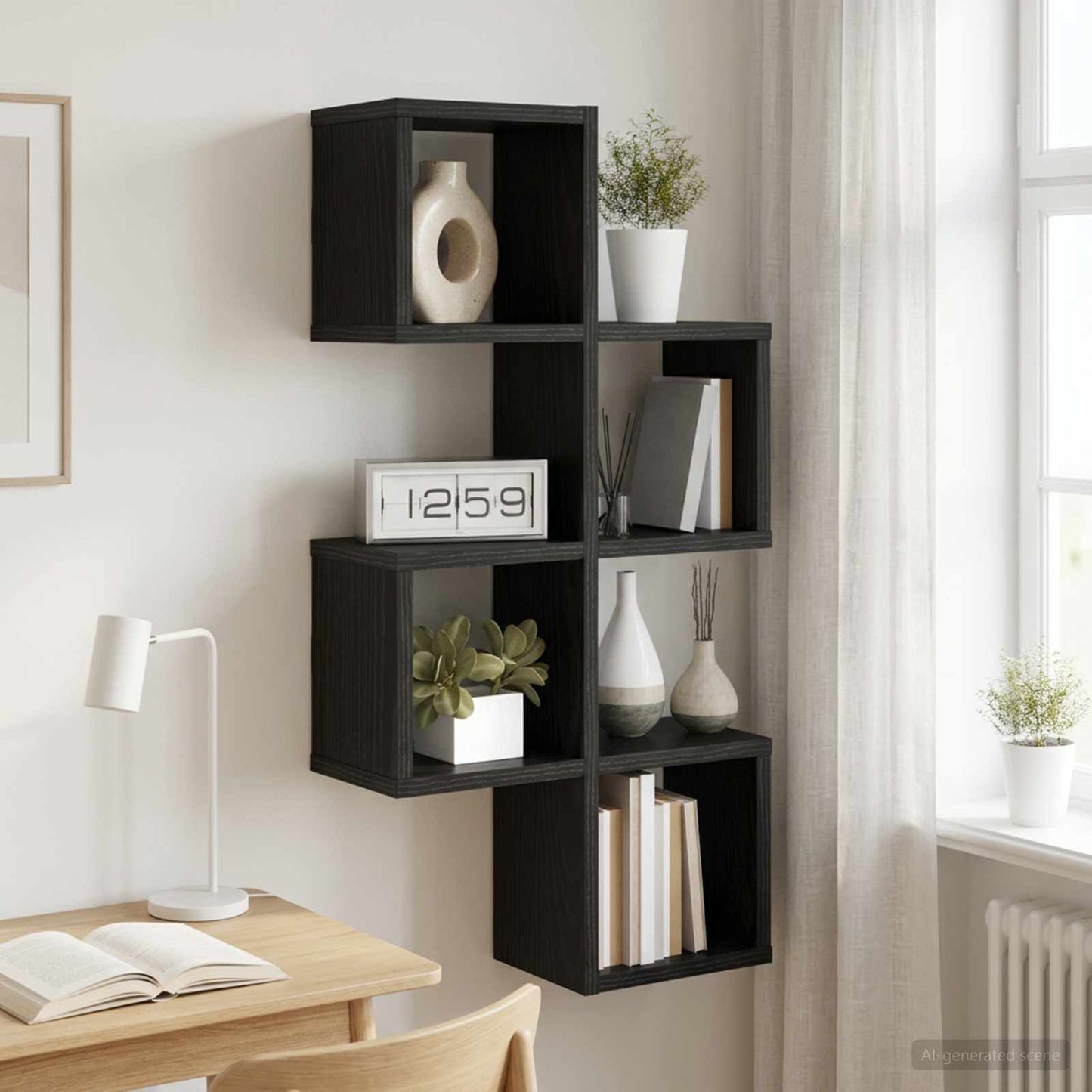 vidaXL Ράφι Τοίχου Επιτοίχιο Μαύρο 39 x 15 x 76 εκ Επεξεργασμένο Ξύλο