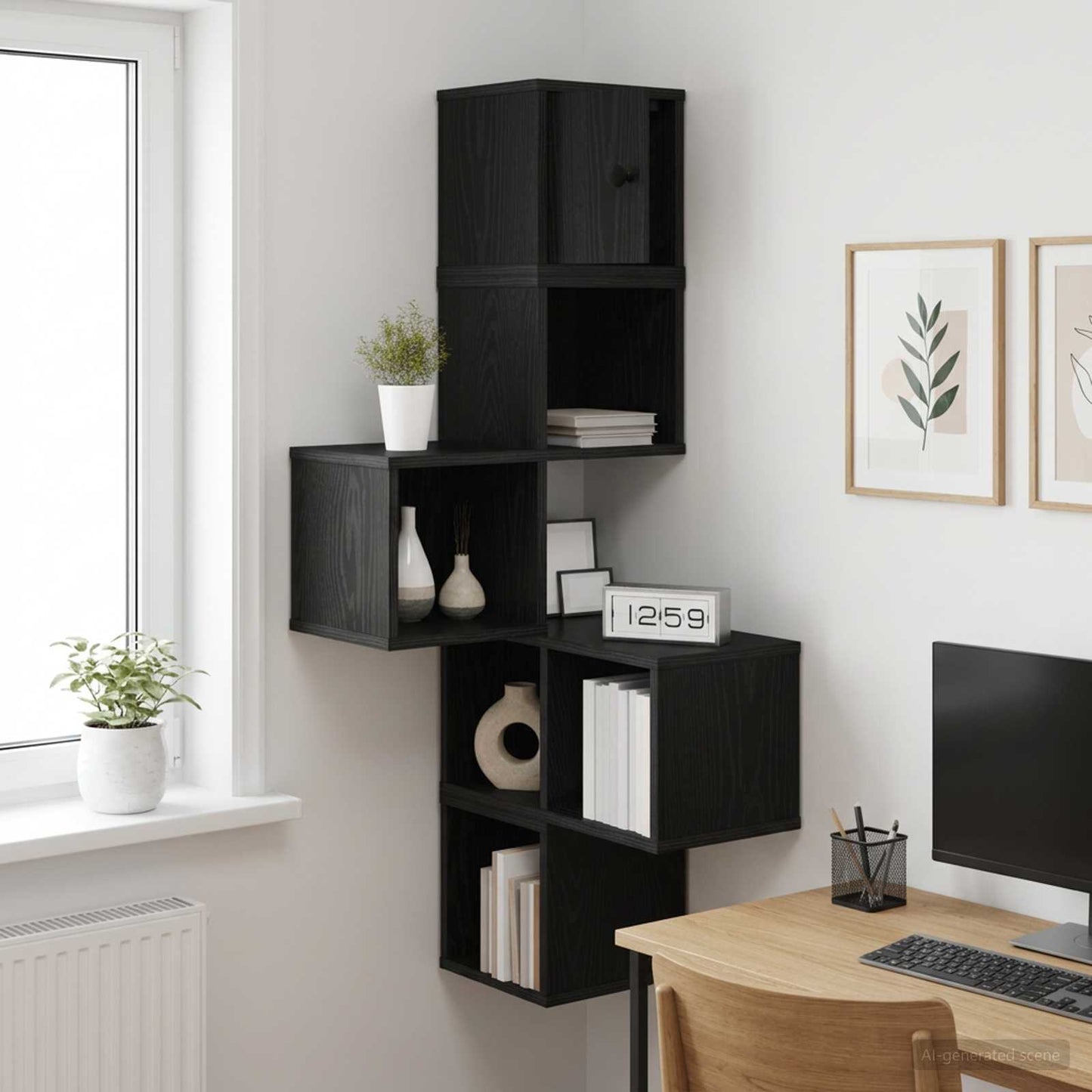 vidaXL Ράφι Γωνίας Τοίχου Μαύρη Δρυς 48 x 48 x 120 εκ.